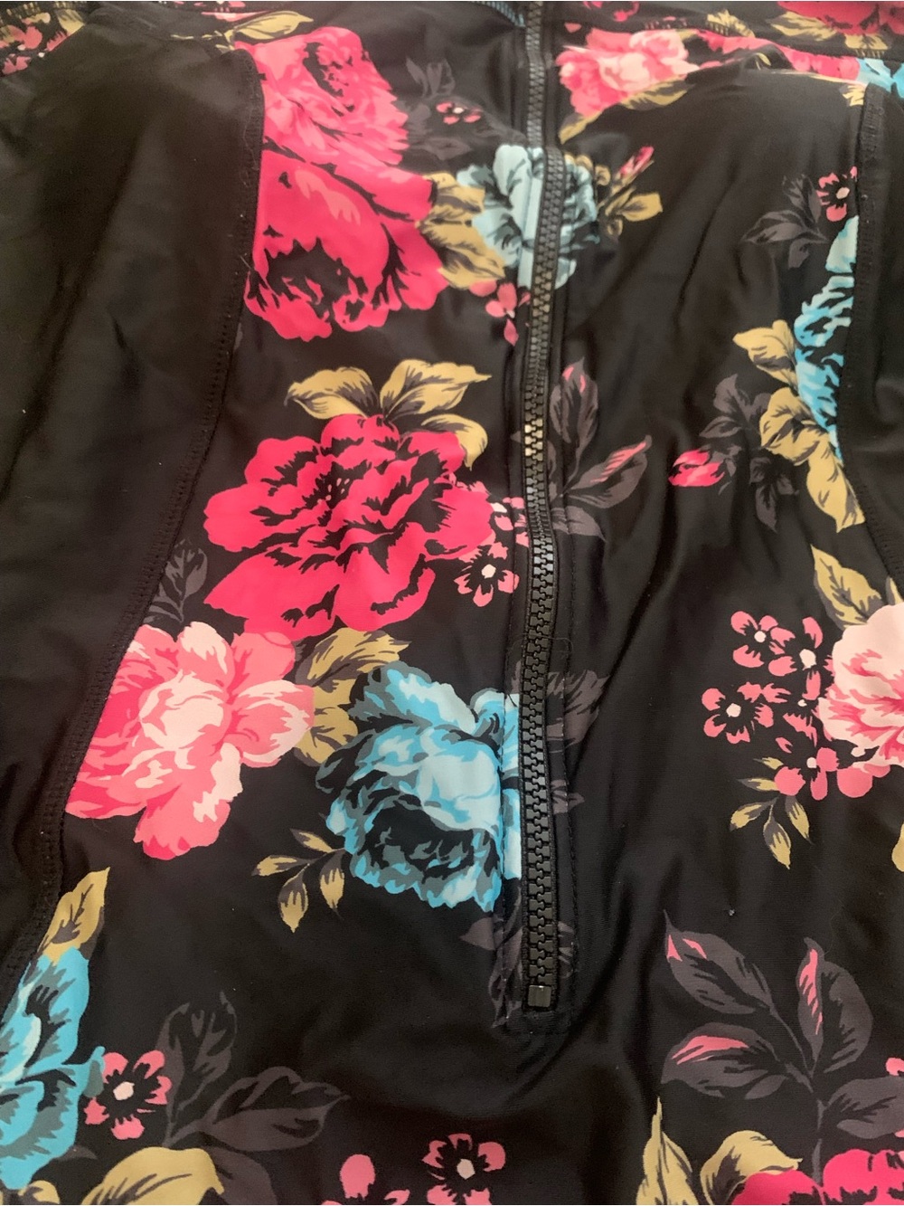 Torrid Black Floral Long-Sleeve Zip-Up Women’s One-Piece Swimsuit - Picture 2 of 4